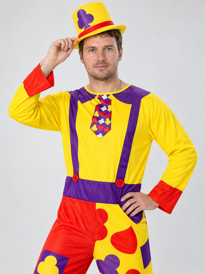 Clown Costume with Bright Pants and Yellow Hat