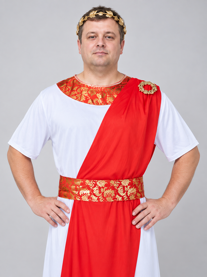 Carnival costume with red drape and ornament