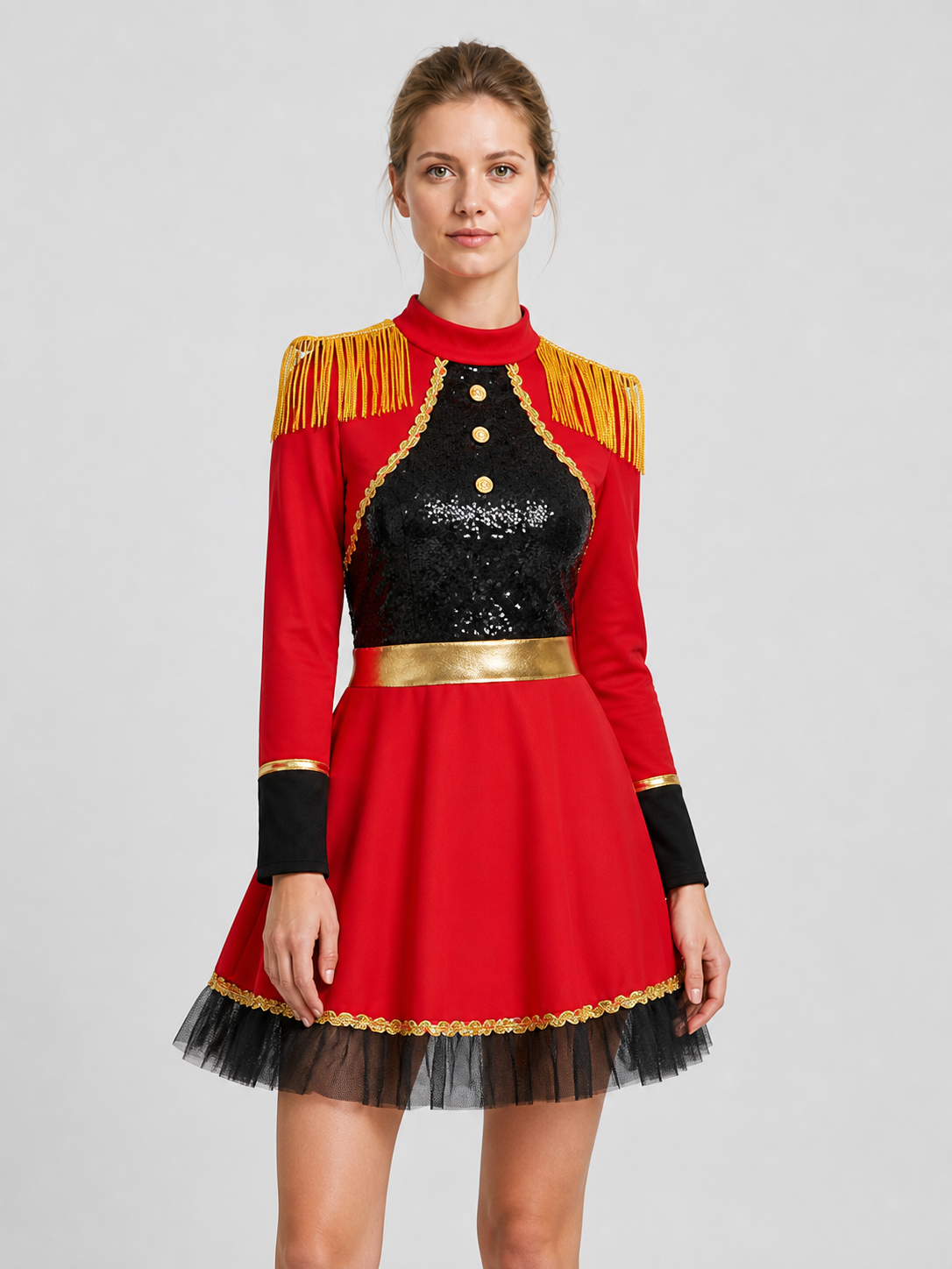 Red-and-Black Circus Ringmaster Costume with Epaulettes
