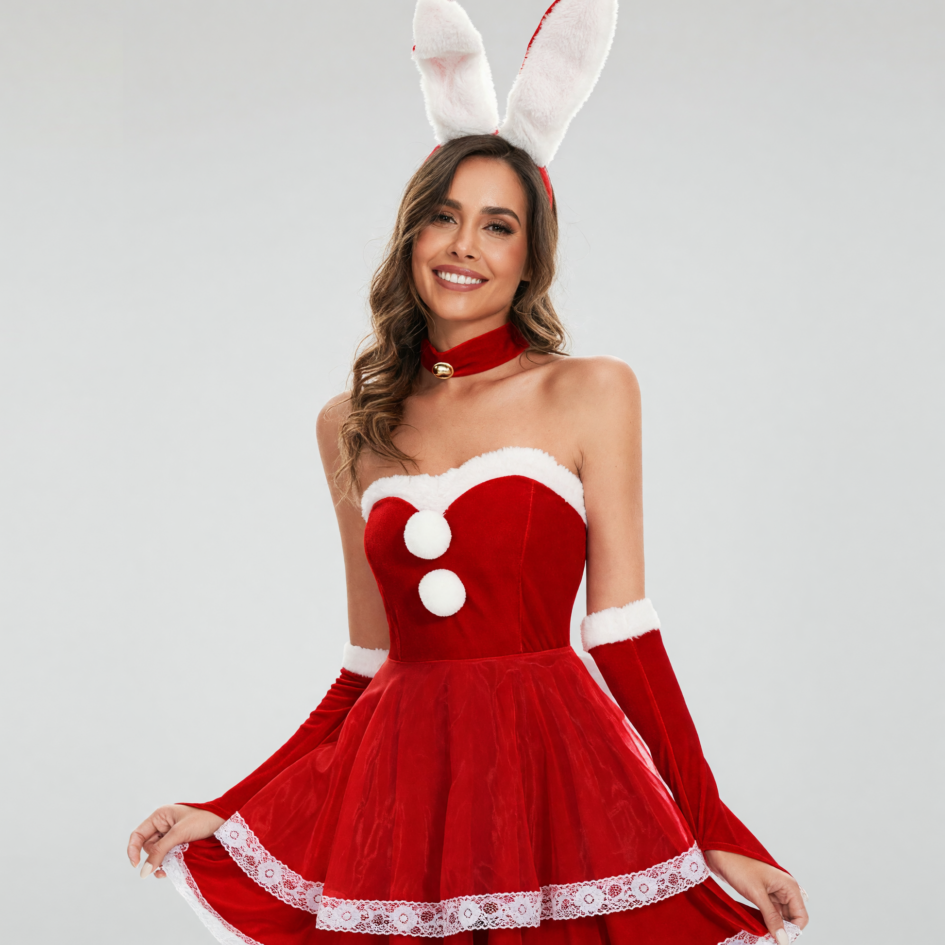 New Year's Rabbit Costume: Red Dress with Ears