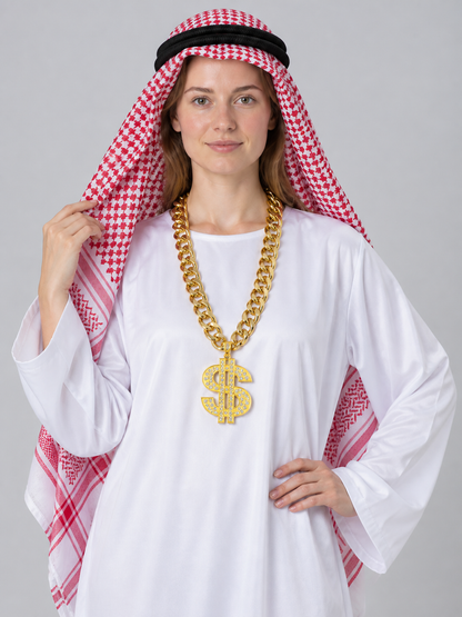 Carnival Costume with Red and White Headscarf and Chain