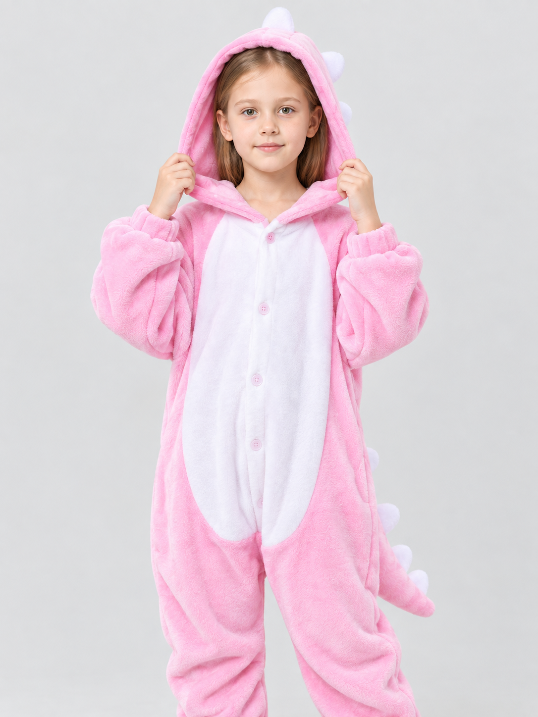 Kids' One-Piece Kigurumi Pajama Pink with Hood