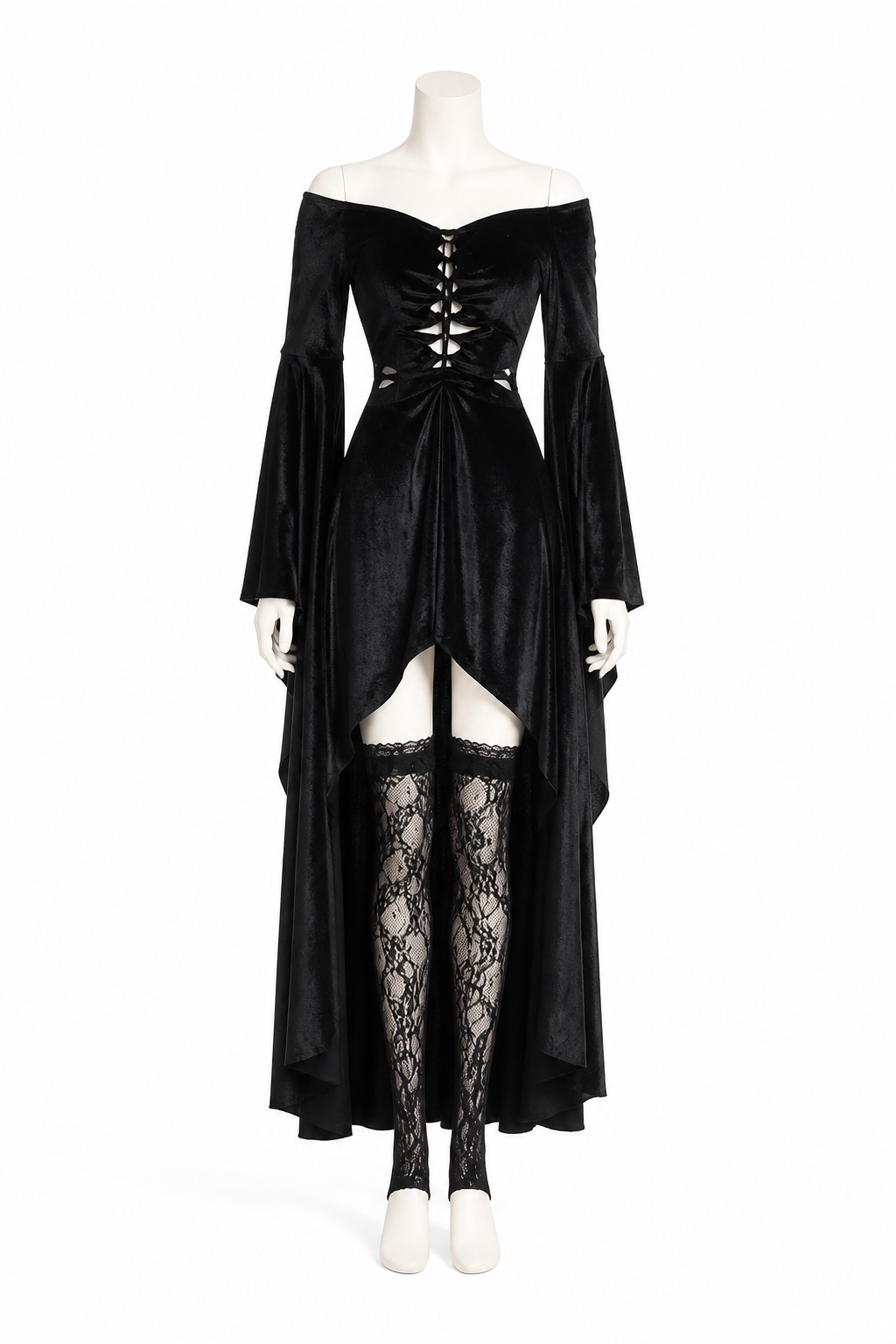 Black Gothic Off-the-Shoulder Asymmetrical Dress Costume Dresses detail 3