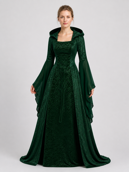 Gothic Hooded Dress with Waist Lacing Costume Dresses detail 3