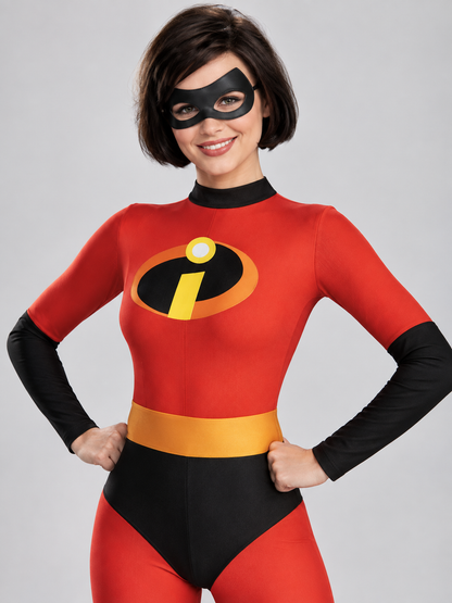 Red and Black Superhero Costume with Yellow Belt and Mask