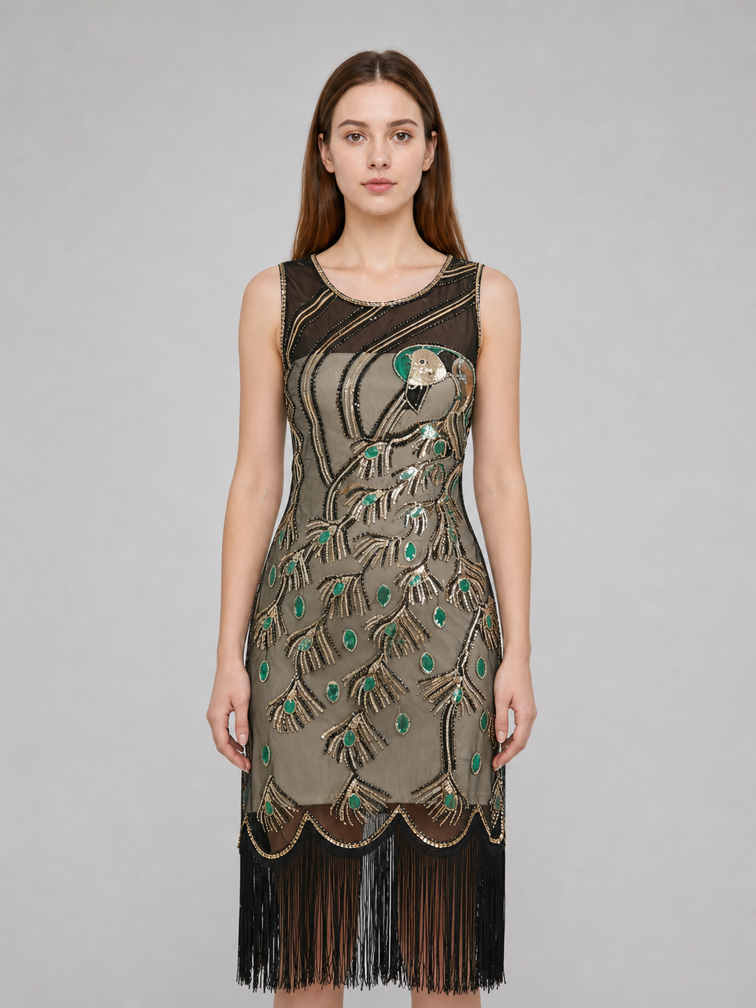 Gatsby-Style Dress with Fringe and Sequins
