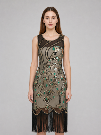 Gatsby-Style Dress with Fringe and Sequins