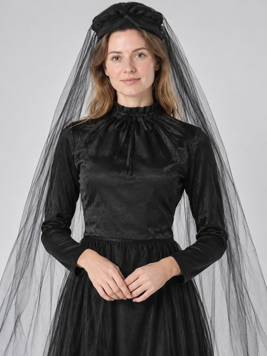 Vampire Costume: Black Dress, Hat, and Veil
