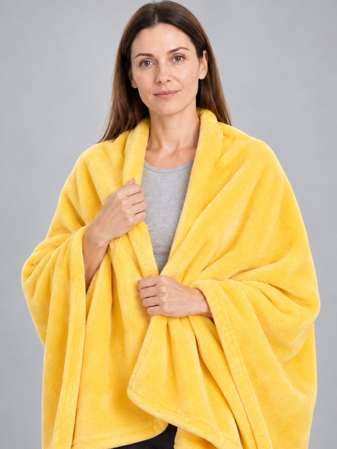 Yellow Solid Color Polyester Blanket with Binding