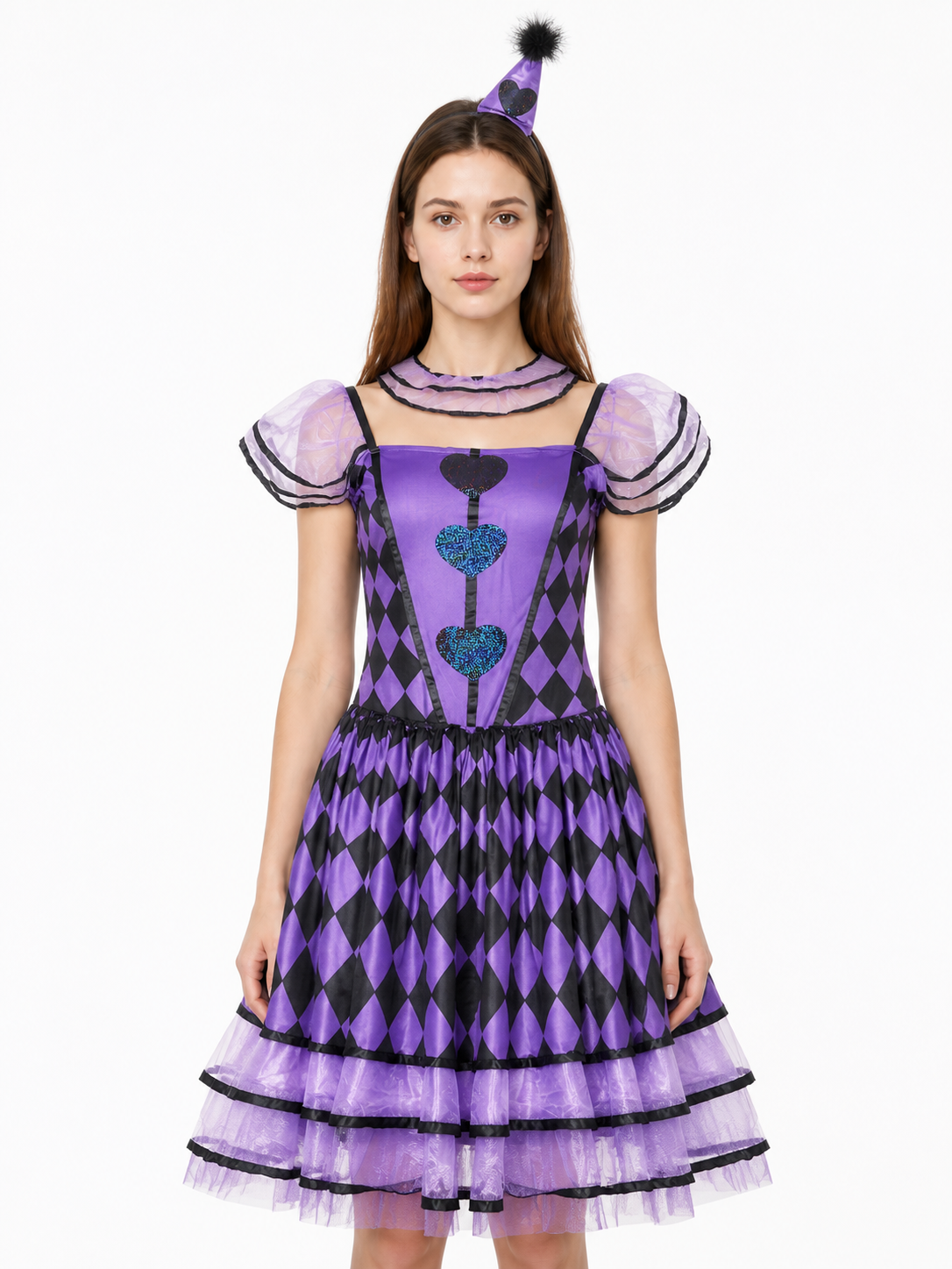 Clown Costume with Dress and Headband, Purple and Black Costume Dresses detail 2
