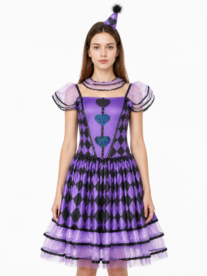 Clown Costume with Dress and Headband, Purple and Black Costume Dresses detail 2