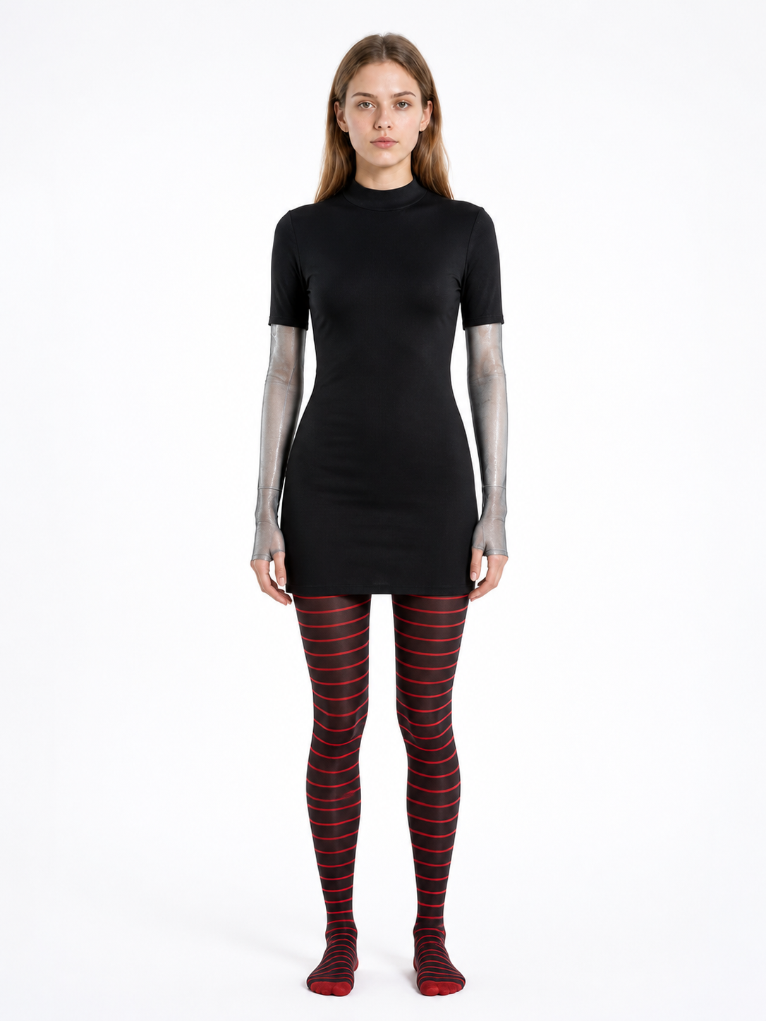 Costume with Red-and-Black Striped Dress and Tights Costume Dresses detail 3