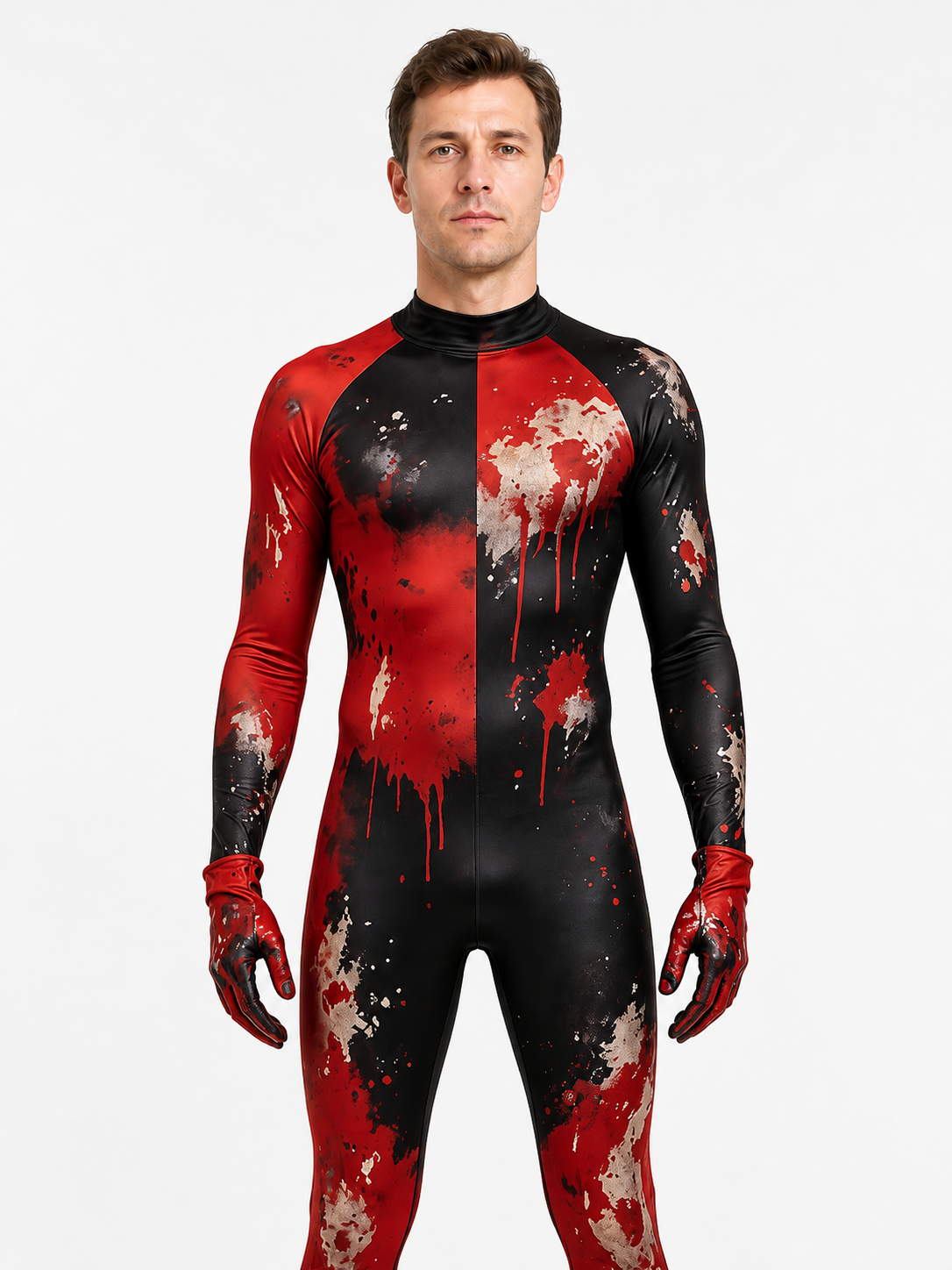 Red and Black Fitted Clown Costume with Blood Stains Costumes detail 3