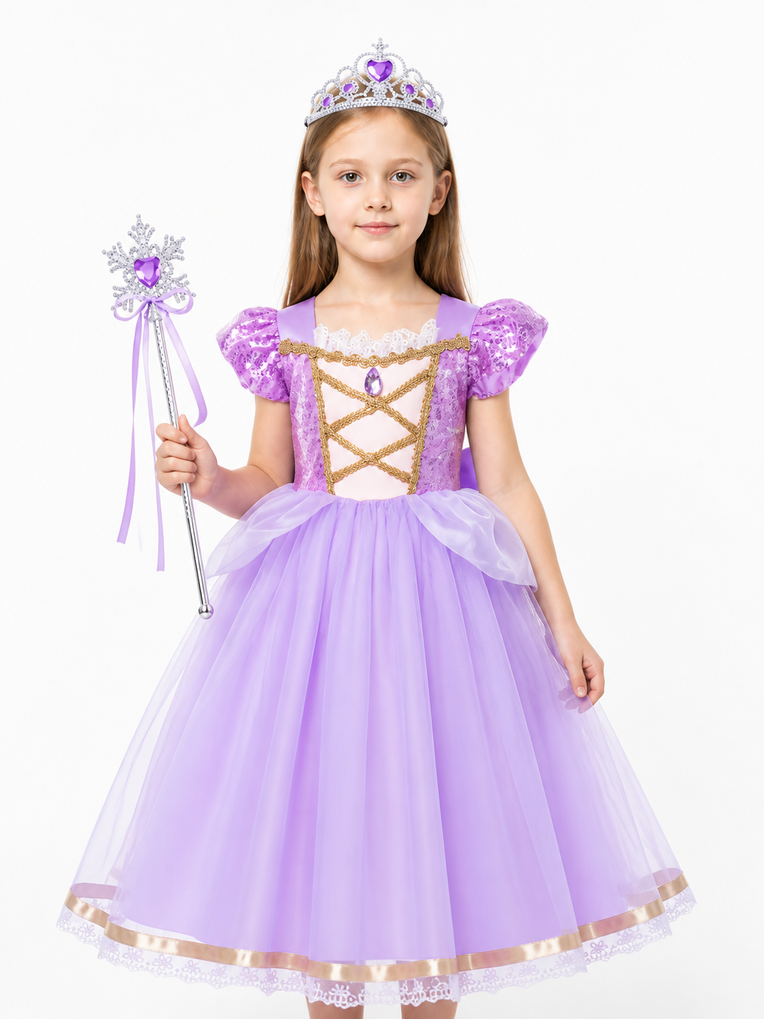 Princess Rapunzel Dress with Crown and Magic Wand Costume Dresses detail 3