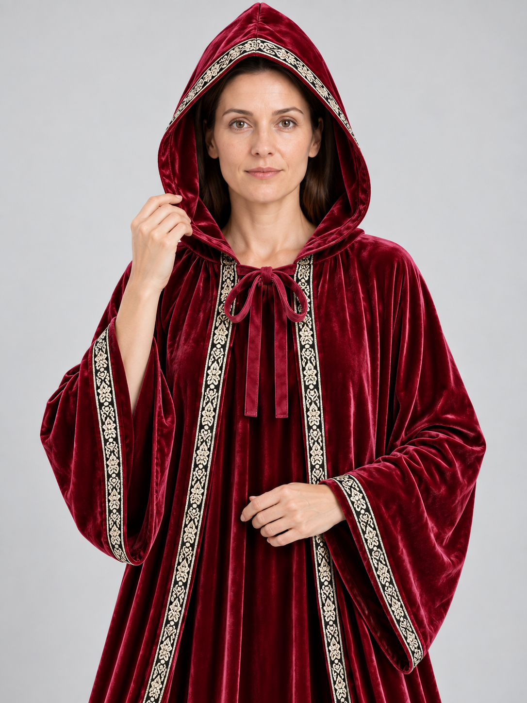 long burgundy velvet hooded robe