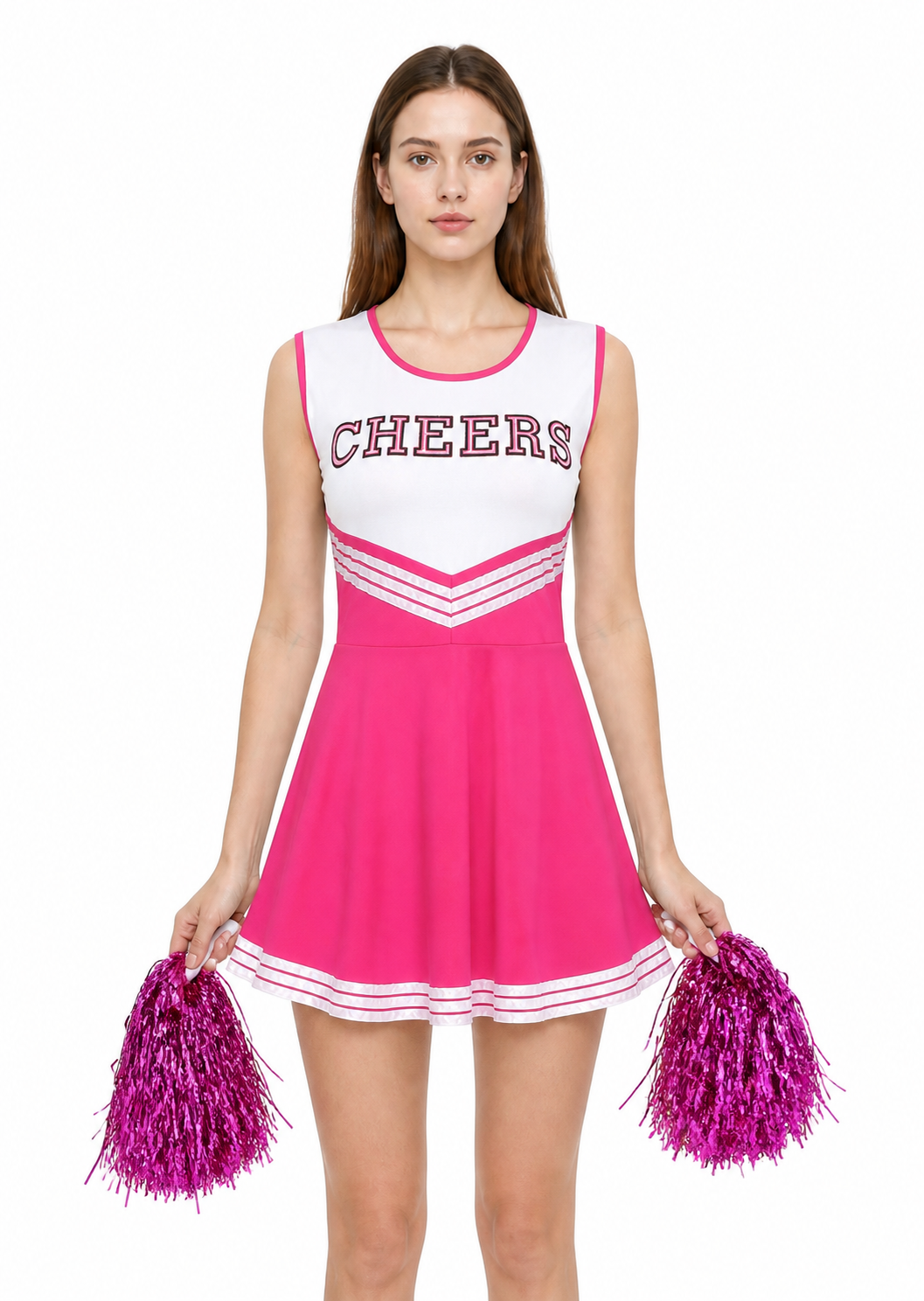 Sleeveless Cheerleading Dress with Pom-Poms