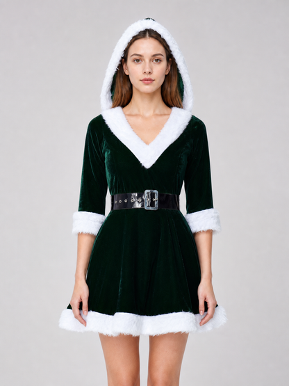 Festive dress with hood and belt