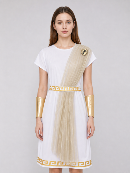 Greek-style costume designed as a classic draped garment with decorative