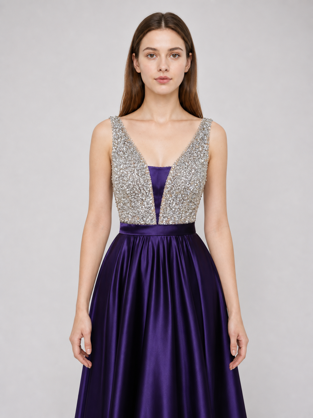 Floor-Length Evening Dress with a V-Neckline
