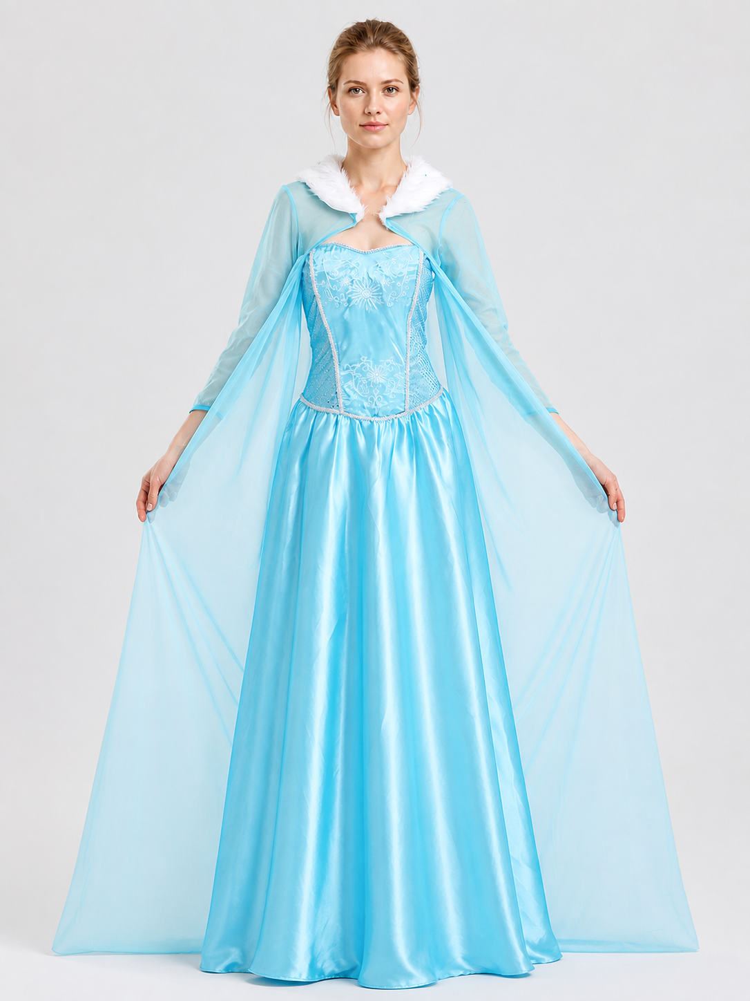 Carnival Dress with Cape and Embroidery, Blue Costume Dresses detail 3