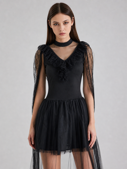 Gothic Dress with Veil and Long Gloves