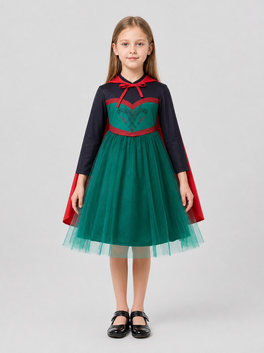 Anna Cosplay Dress, Green, Full Skirt, Cape Costume Dresses detail 3