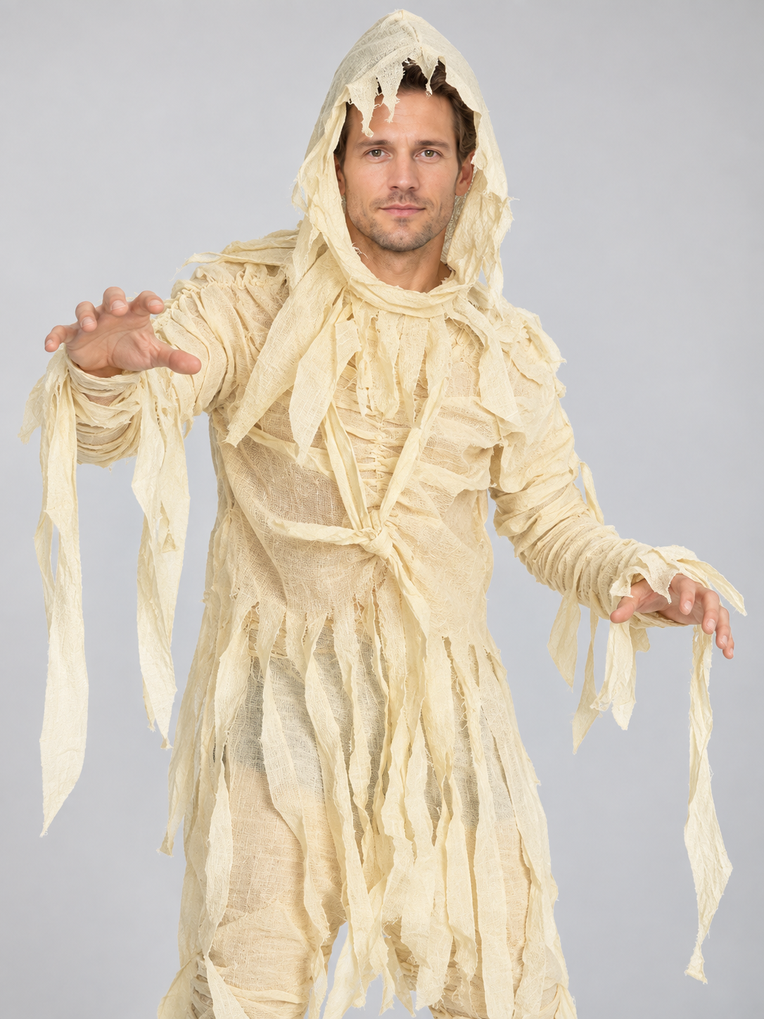 Adult Mummy Costume with Hood, Light Beige