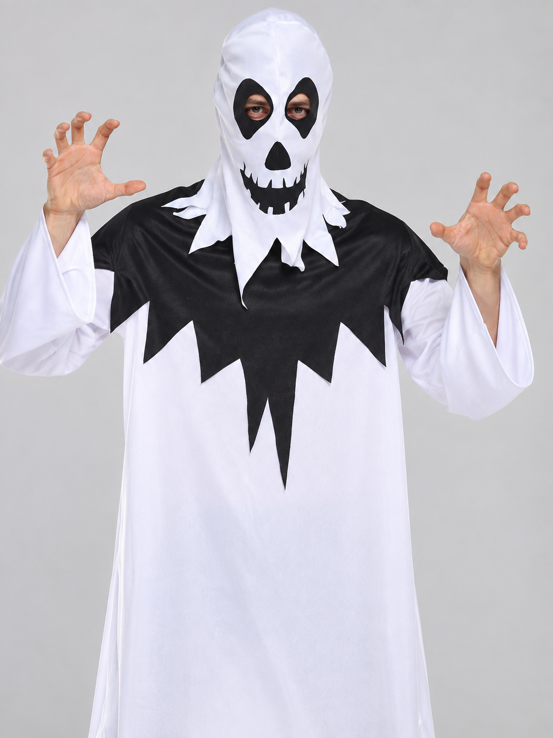 White Carnival Costume with Skull and Black Trim Costumes detail 2