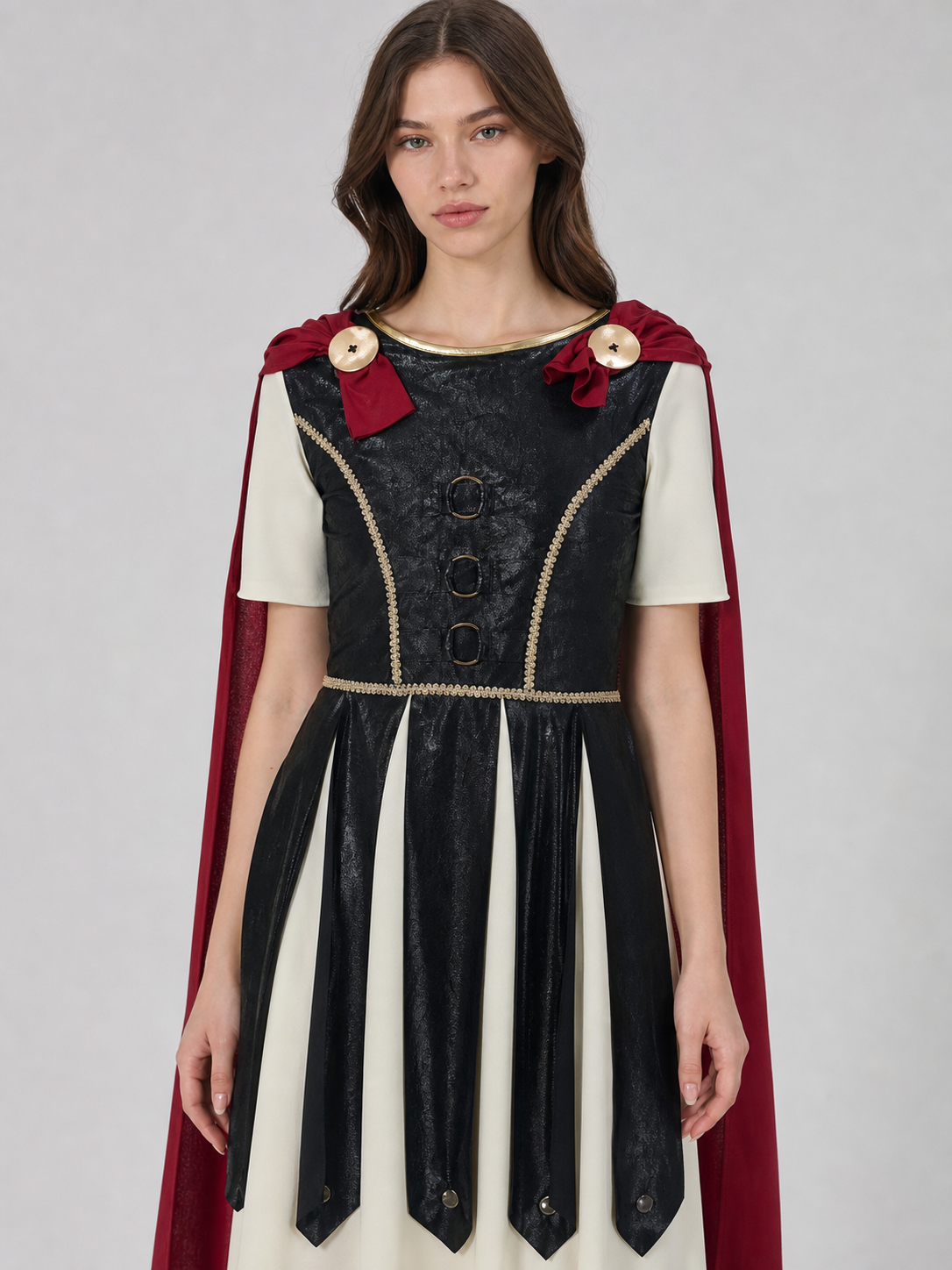 Retro-Style Dress with Red Cape