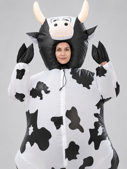 Full-Size Inflatable Cow Costume with Horns and Spots
