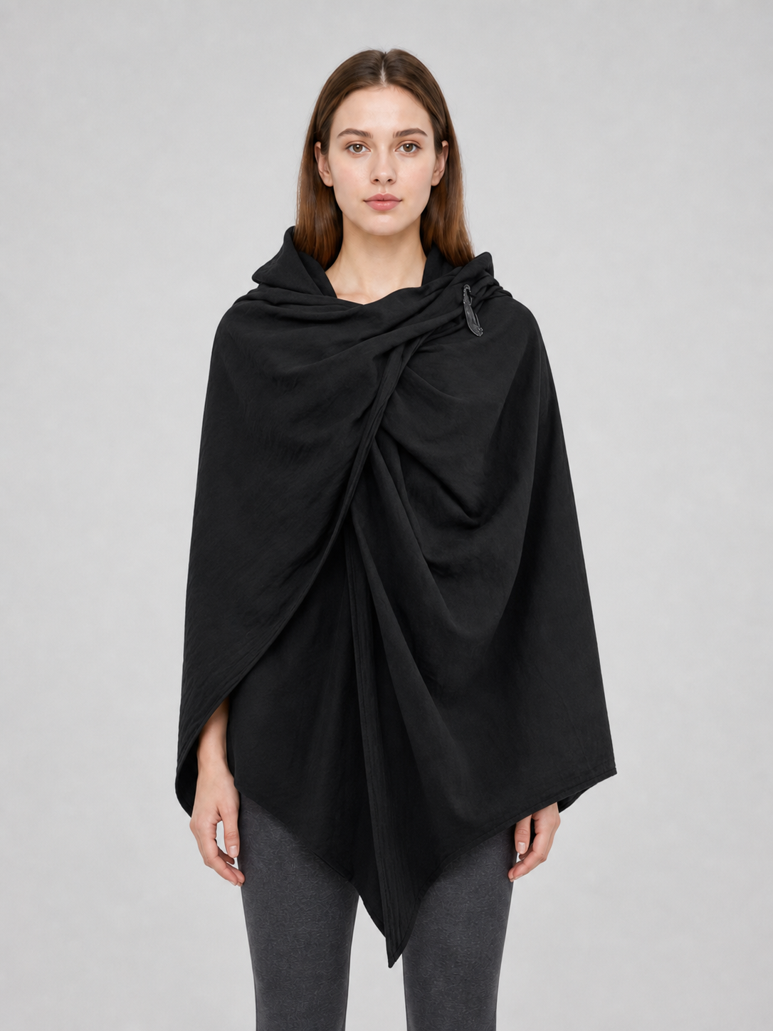 Black Hooded Carnival Cape, Loose Fit