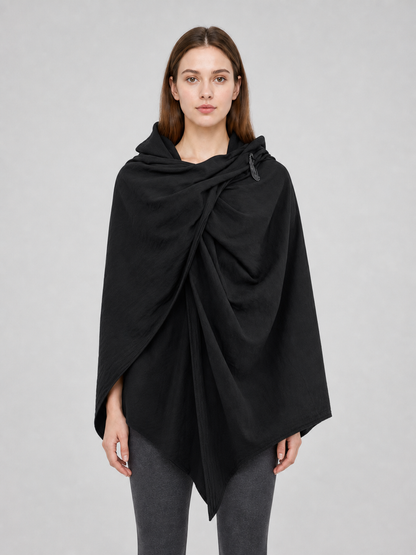 Black Hooded Carnival Cape, Loose Fit