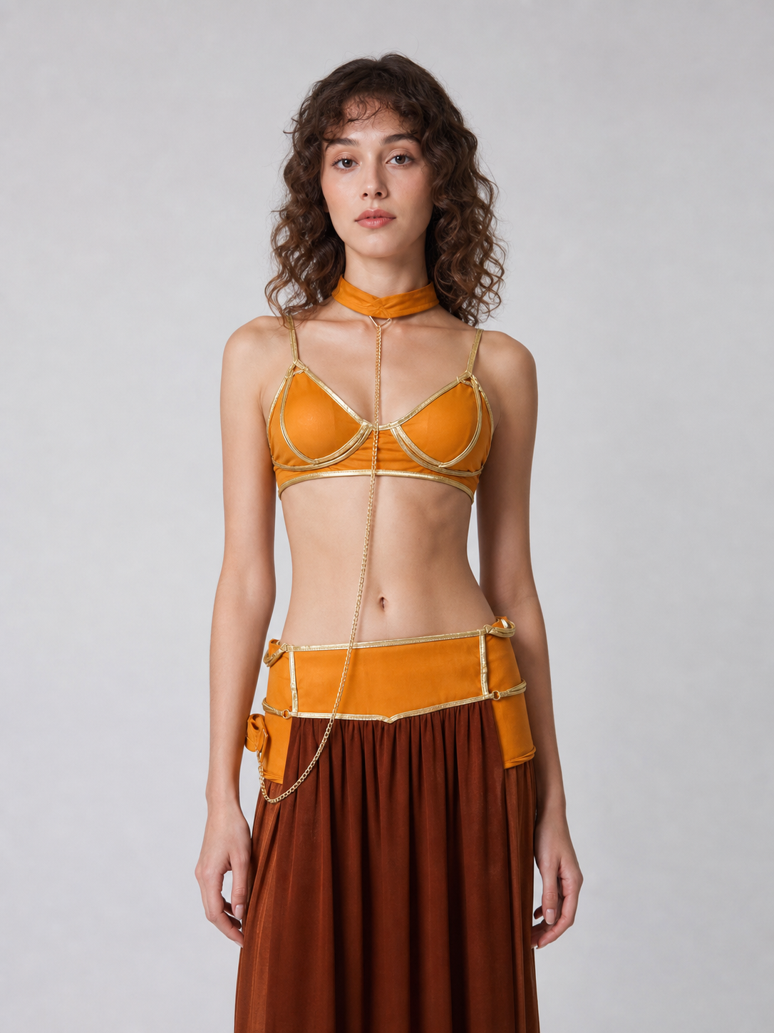 Long Cosplay Dress with Gold Chain