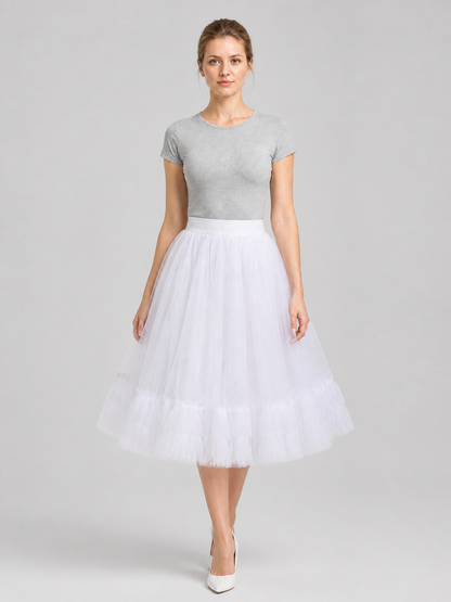 White Layered Tutu Skirt with Elastic Waistband and Ruffles product detail 3