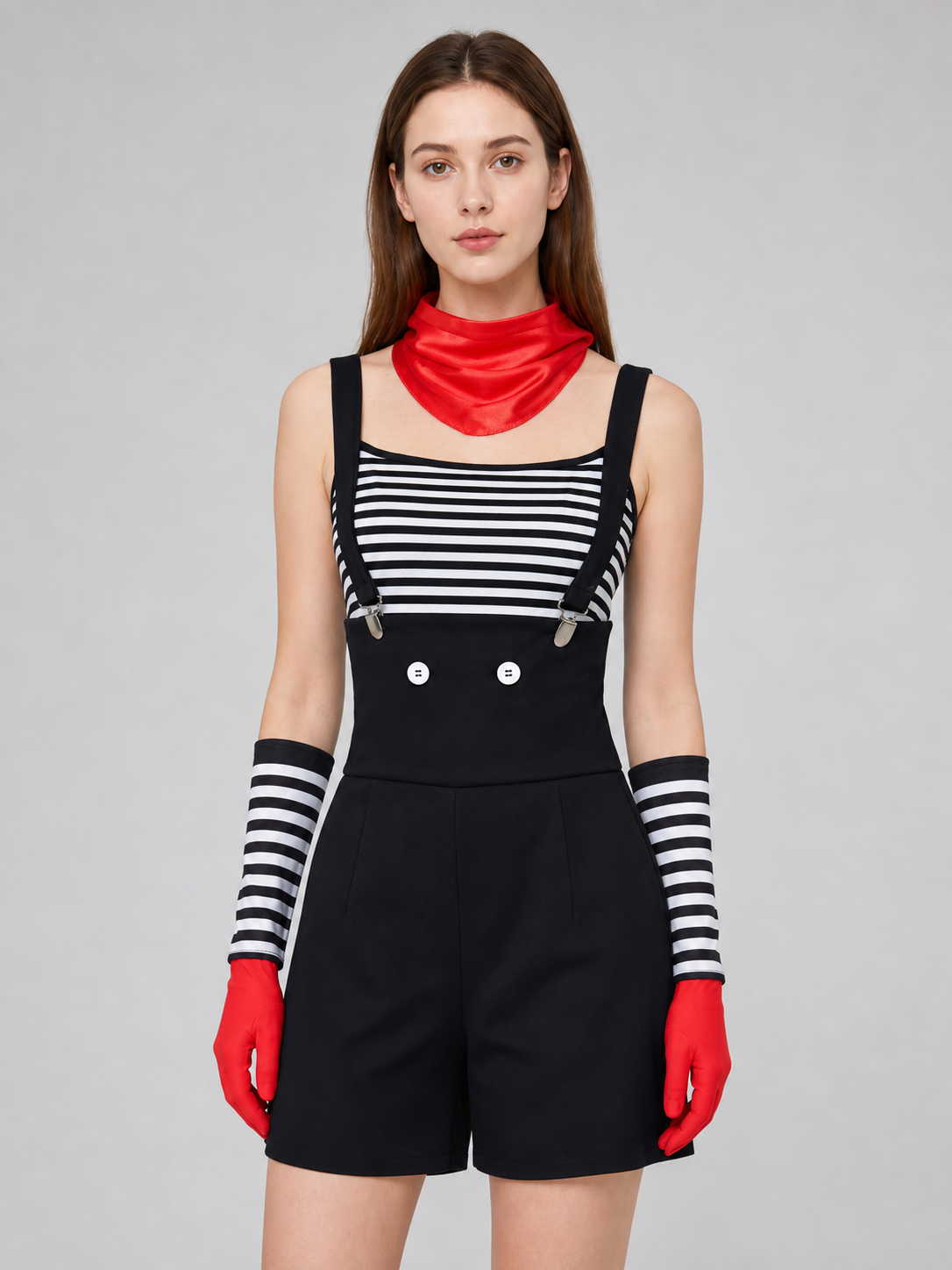 Mime Costume for Cosplay, Striped Set with Hat