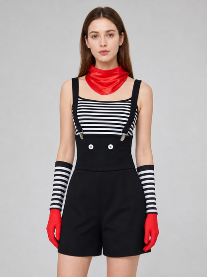 Mime Costume for Cosplay, Striped Set with Hat