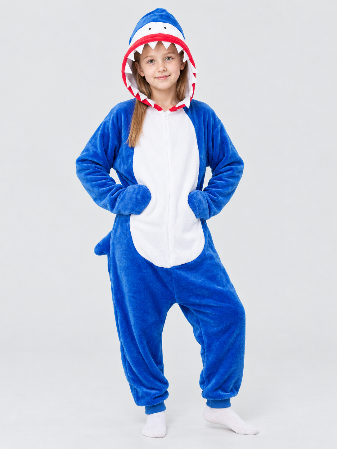 Shark Kigurumi Pajama with Hood and Tail on the Back