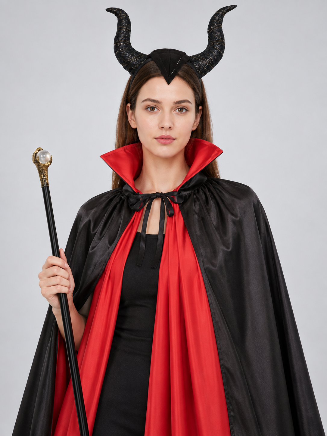 Reversible Carnival Cloak with Wand and Horned Headband Costume Capes detail 2