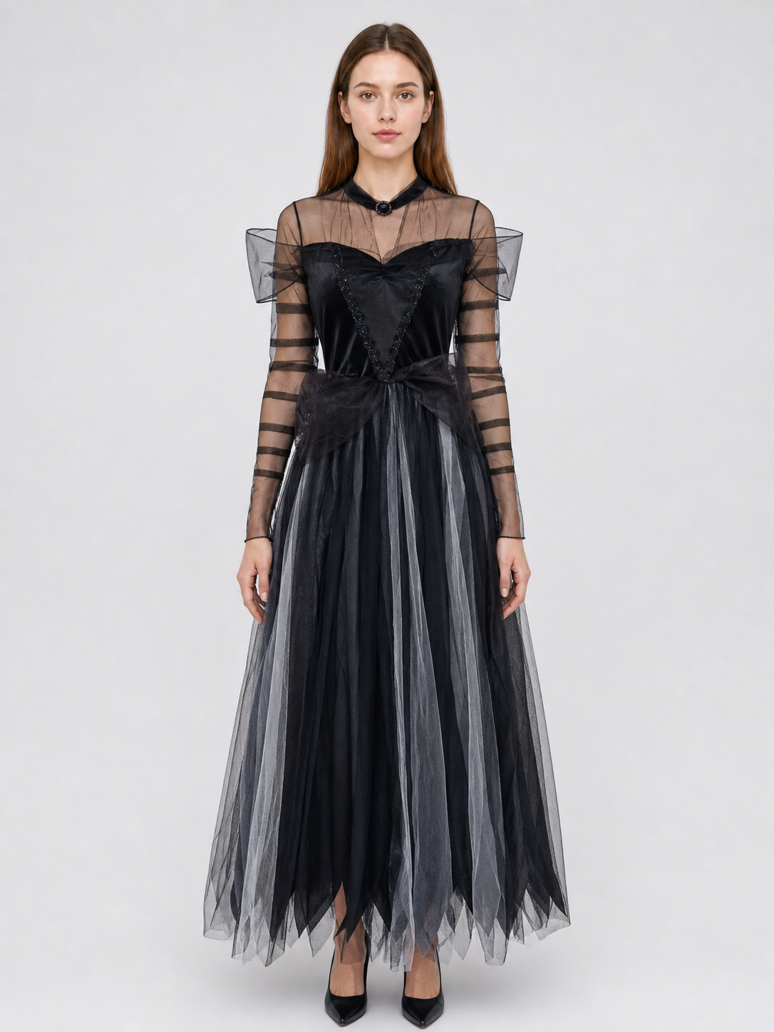 Gothic Costume: Black Long Dress with a Full Skirt Costume Dresses detail 2