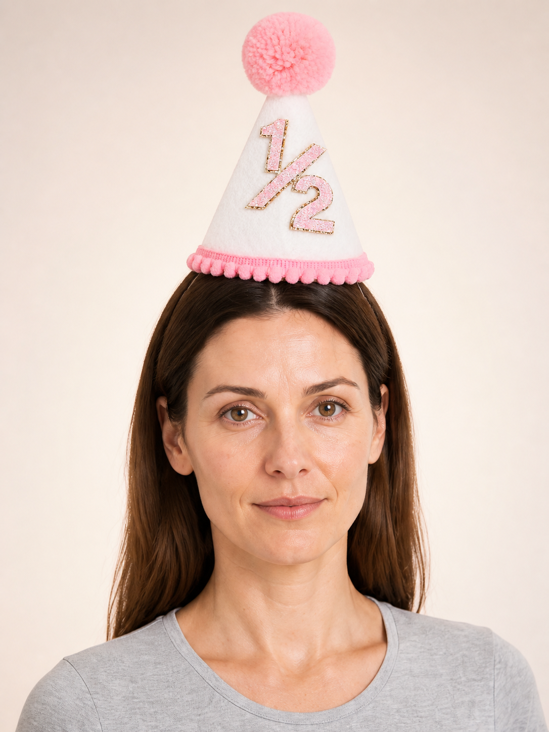 Pink Carnival Party Hat with Glittery 1/2 Costume Headwear detail 2