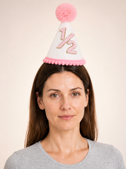 Pink Carnival Party Hat with Glittery 1/2 Costume Headwear detail 2