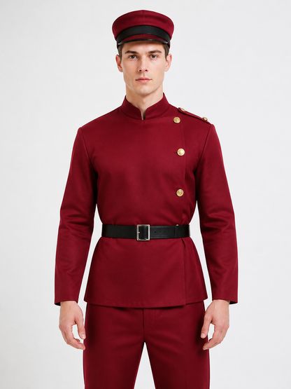 Burgundy Cosplay Costume with Hat and Belt Costume Headwear detail 3