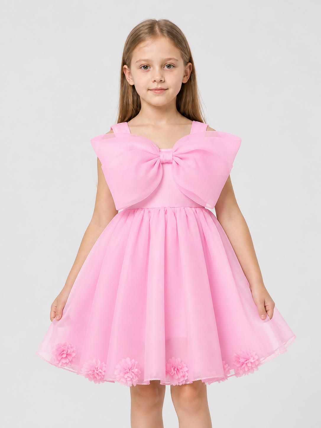 Pink Princess Dress for Girls with a Full Skirt and Bow Costume Dresses detail 3