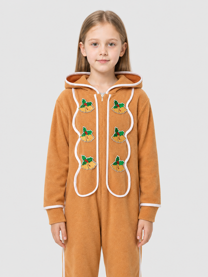 Gingerbread Jumpsuit with Hood and Zipper