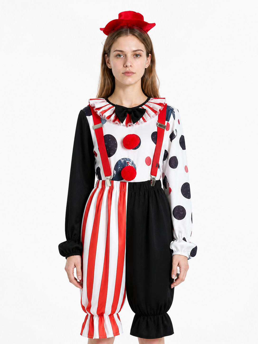 Clown Costume with Red Suspenders and Bow Tie Costume Accessories detail