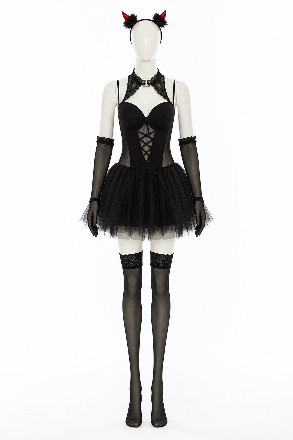 Black Devil Costume with Horns and a Flared Skirt Costumes detail 3