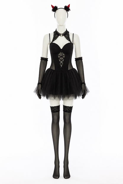 Black Devil Costume with Horns and a Flared Skirt Costumes detail 3