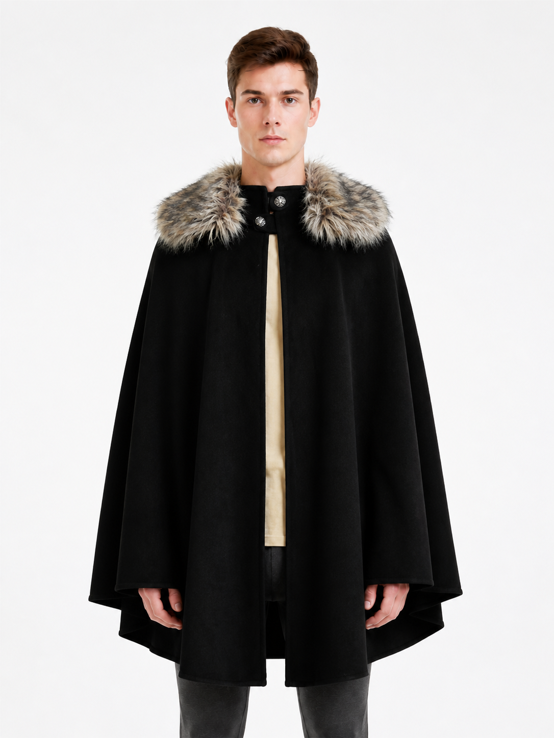 Long Cape with Fur Collar, Black Costume Capes detail 3