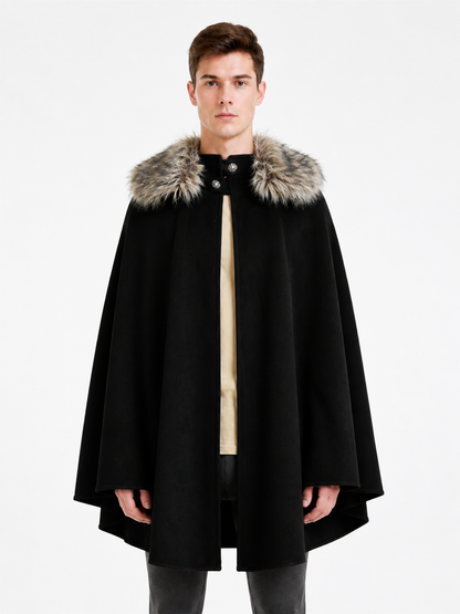 Long Cape with Fur Collar, Black Costume Capes detail 3