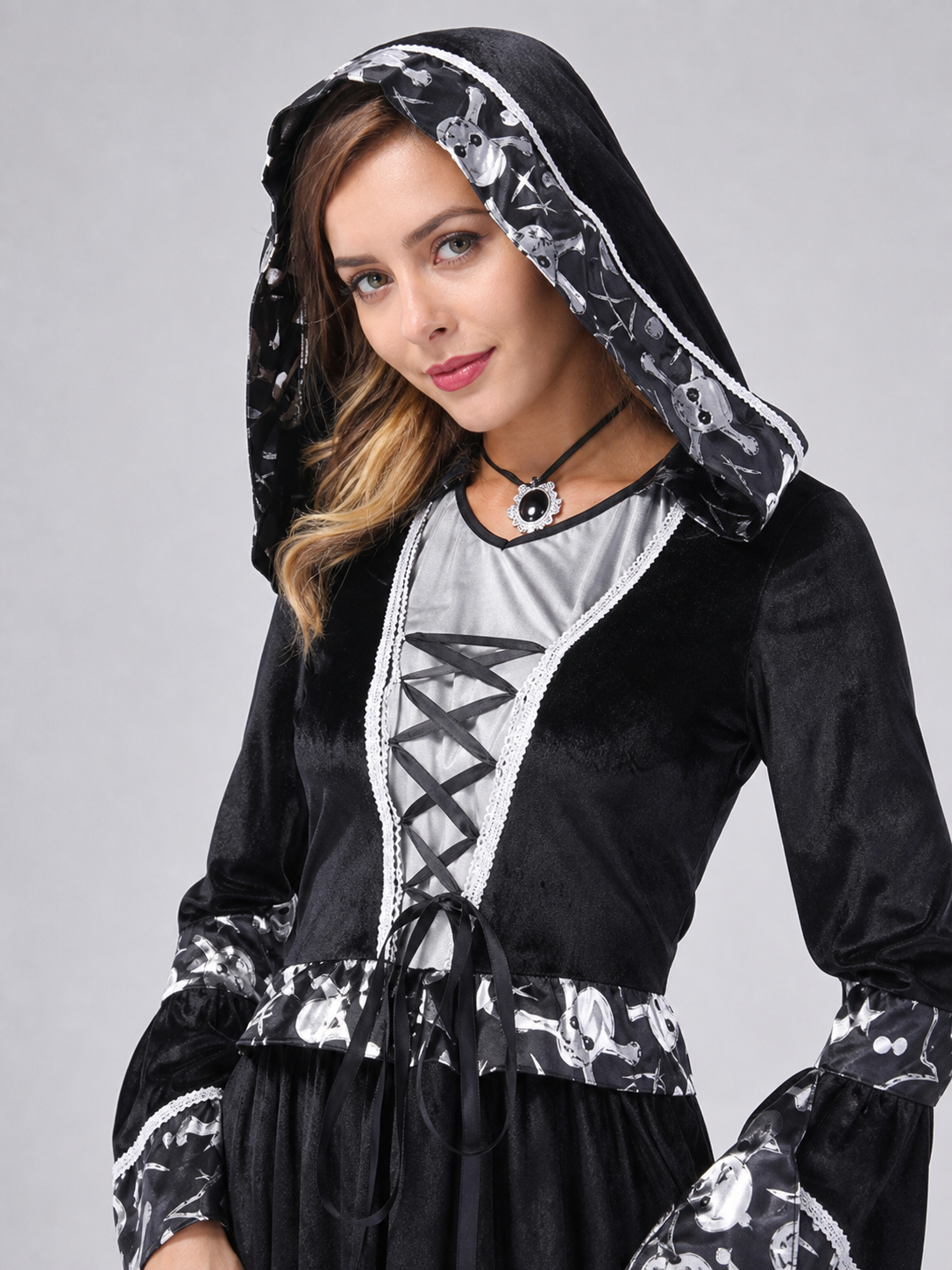 Black Hooded Witch Costume for Cosplay and Halloween